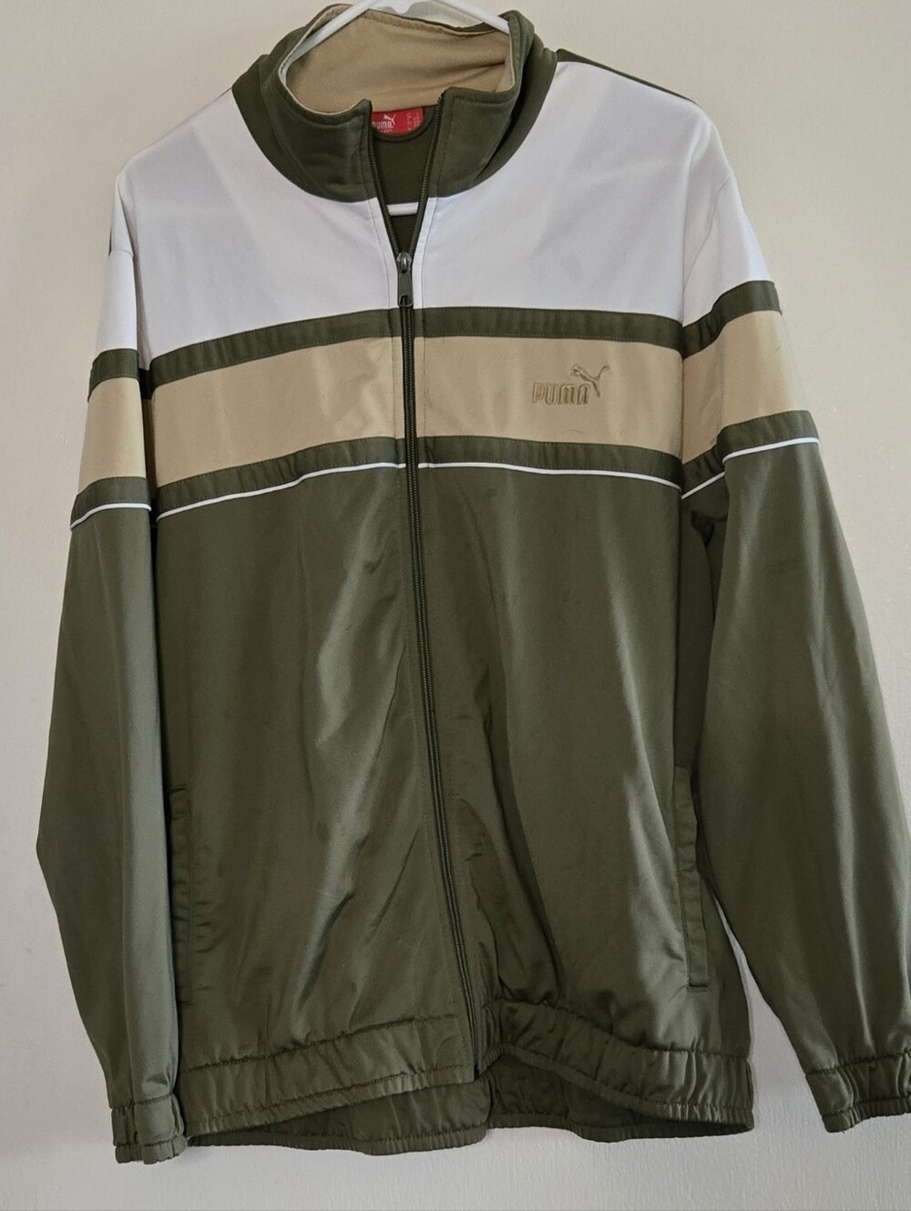 Puma Olive, Cream & White Zip Track Jacket